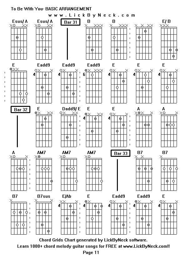 Chord Grids Chart of chord melody fingerstyle guitar song-To Be With You- BASIC ARRANGEMENT,generated by LickByNeck software.